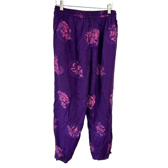 Ok Mike OS purple‎ & pink floral bohemian pull on pants with pockets - Picture 2 of 6